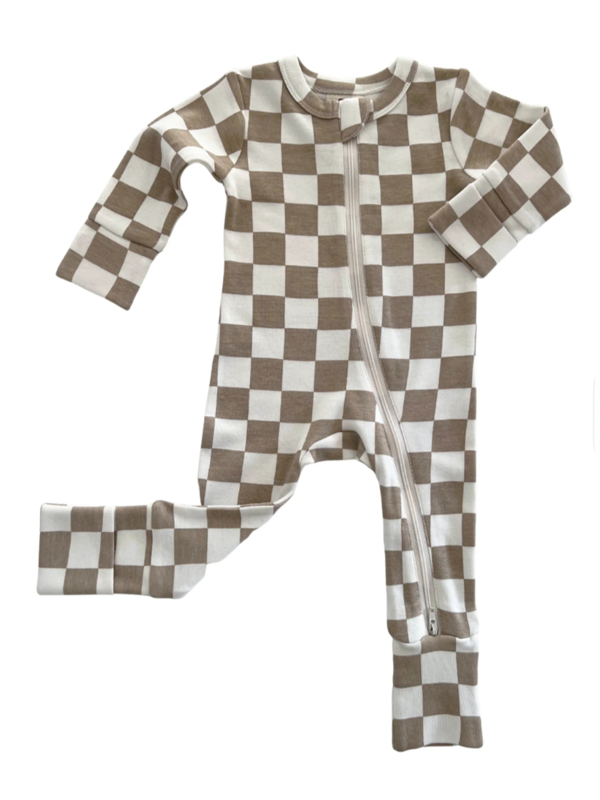 Tiramisu Checkerboard Organic 2-Way Zip Romper