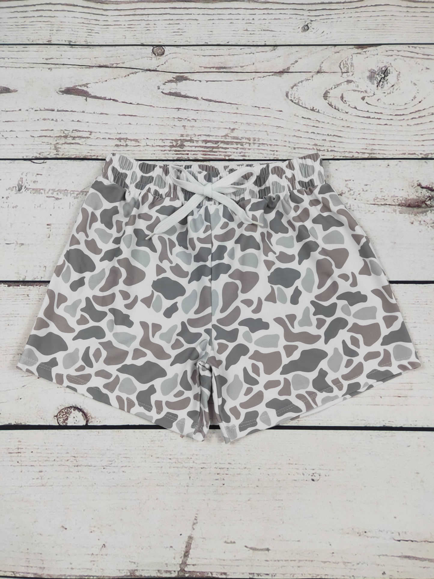 Boys Grey Camouflage Beach Swim Shorts
