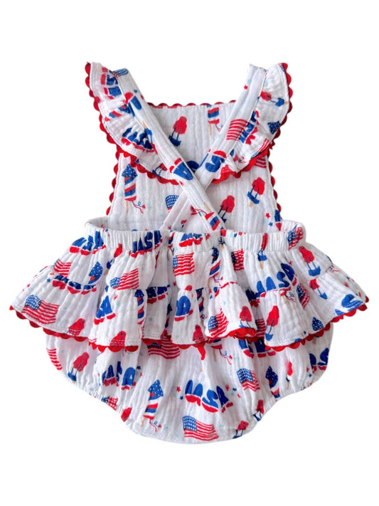 Muslin Ric-Rac Ruffle Sunsuit, 4th of July