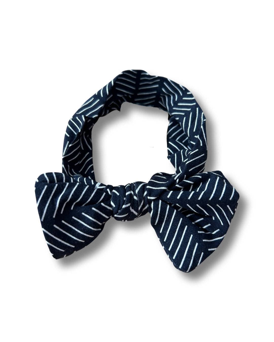 Bamboo Midnight Blue Herringbone Bow Headband