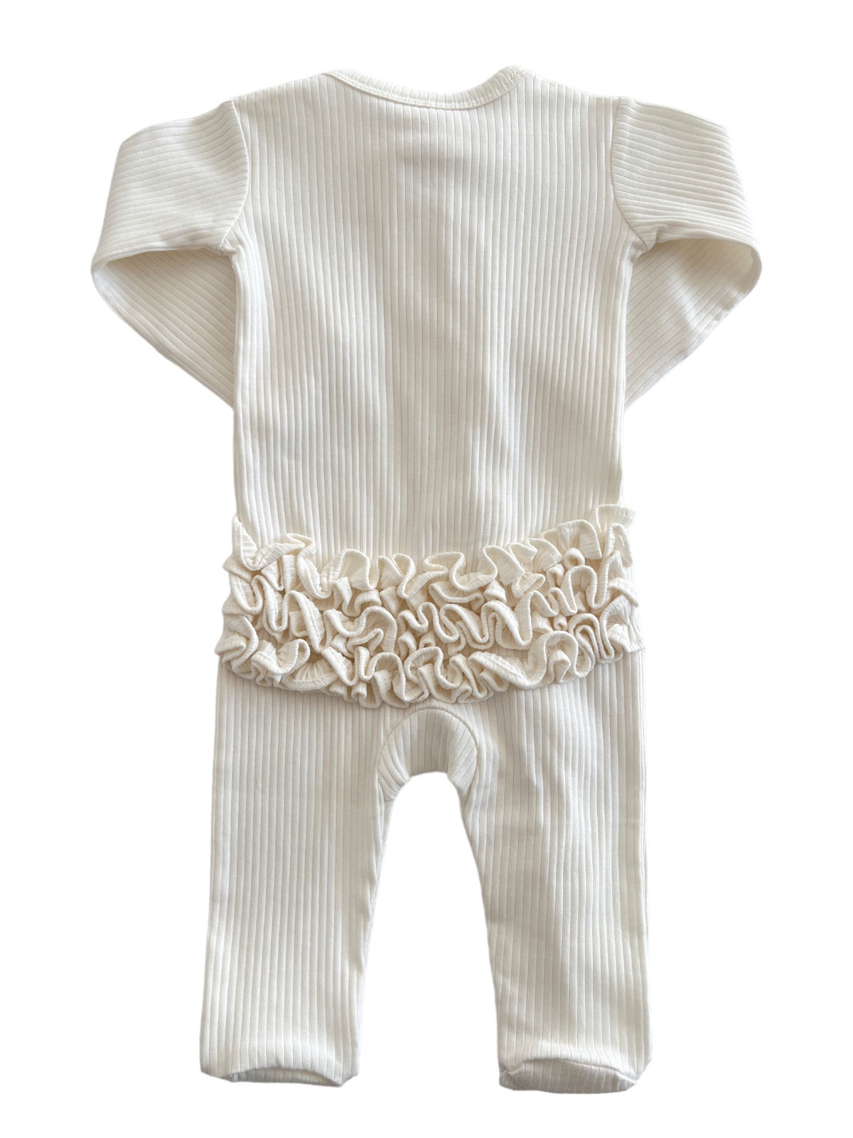 Ivory Organic Ribbed Frill Zip Footie