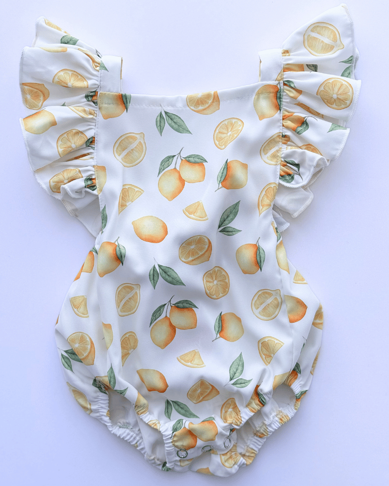 Shiloh Ruffle Back Romper - White with Lemons