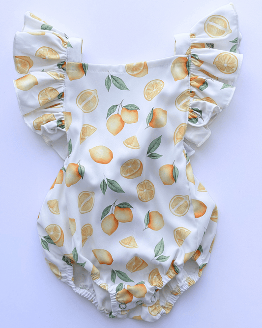 Shiloh Ruffle Back Romper - White with Lemons