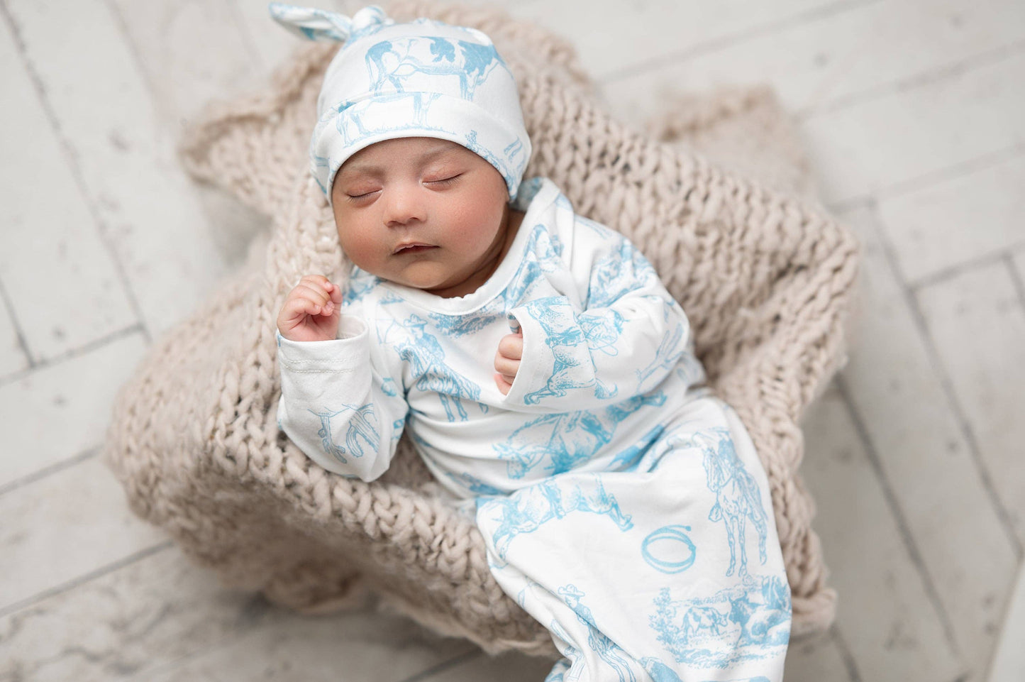 Infant Unisex Cowboy Baby Gown and Hat Set