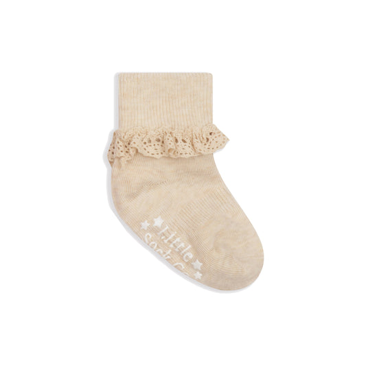 Frilly Non-Slip Stay-On Baby and Toddler Socks - Oat