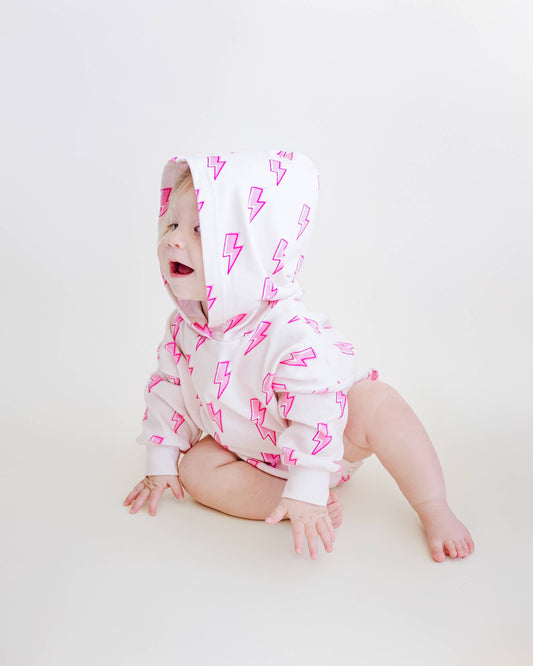 Hooded Bubble Baby Romper | Pink Bolts
