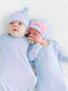 Baby Girls Periwinkle & White Micro Stripe Bamboo Viscose Ruffle Knotted Sleep Gown & Hat Set