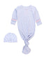 Baby Girls Periwinkle & White Micro Stripe Bamboo Viscose Ruffle Knotted Sleep Gown & Hat Set