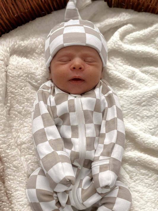 Tiramisu Checkerboard Organic 2-Way Zip Romper