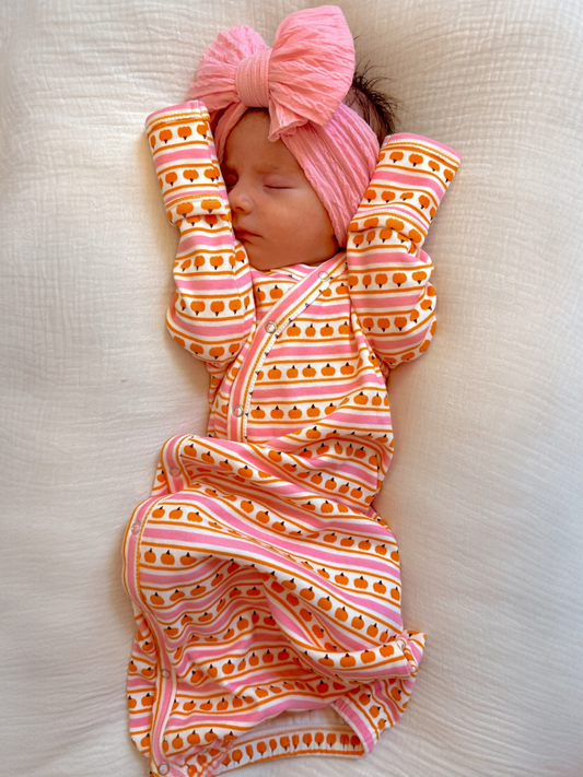 Pumpkin Stripe Pink / Organic Gown