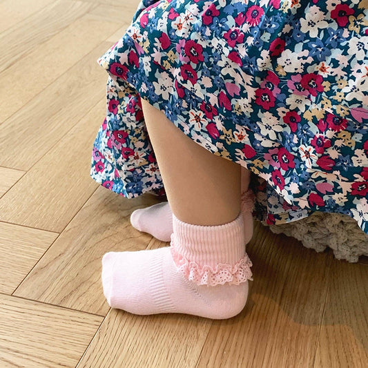 Frilly Non-Slip Stay-On Baby and Toddler Socks - Pink Lemonade