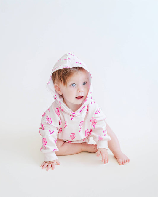 Hooded Bubble Baby Romper | Pink Bolts