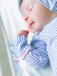 Baby Girls Periwinkle & White Micro Stripe Bamboo Viscose Ruffle Knotted Sleep Gown & Hat Set