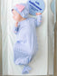 Baby Girls Periwinkle & White Micro Stripe Bamboo Viscose Ruffle Knotted Sleep Gown & Hat Set