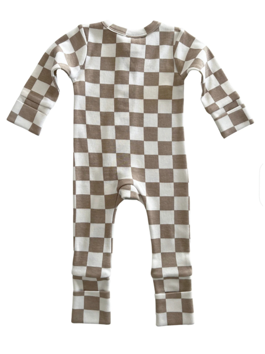 Tiramisu Checkerboard Organic 2-Way Zip Romper
